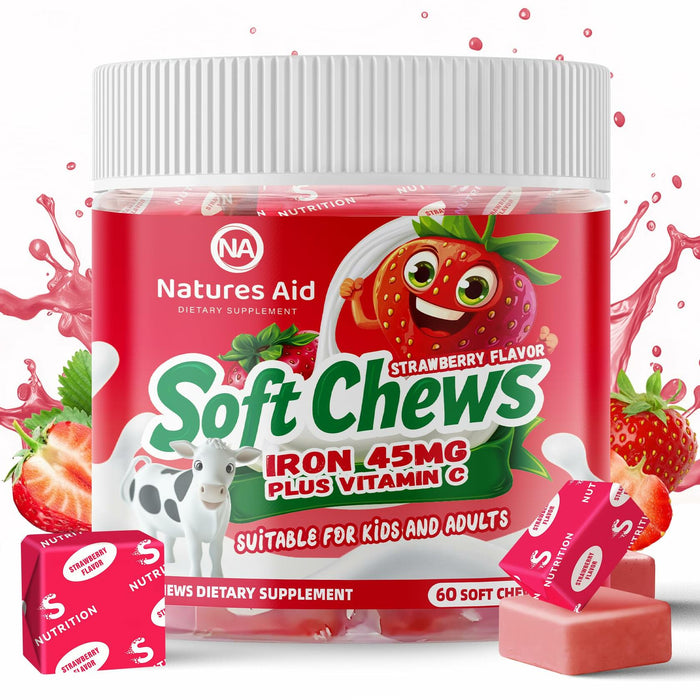 BestBy12/25 Natures Aid Chewable Iron Supplement Strawberry Flavor 2Month Supply by Deal US