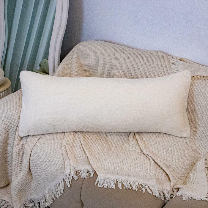 JoraLion Faux Fur Lumbar Pillow Cover 14x36 inch Cream Rabbit Plush 1 Cover by Deal US