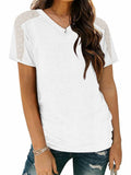 Magritta Women's Lace V-Neck Short Sleeve Tee White Size 3XL by Deal US