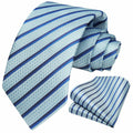 [Like New] HISDERN Men's Silk Striped Necktie & Handkerchief Set Light Green Size 8.5cm by Deal US