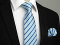 [Like New] HISDERN Men's Silk Striped Necktie & Handkerchief Set Light Green Size 8.5cm by Deal US