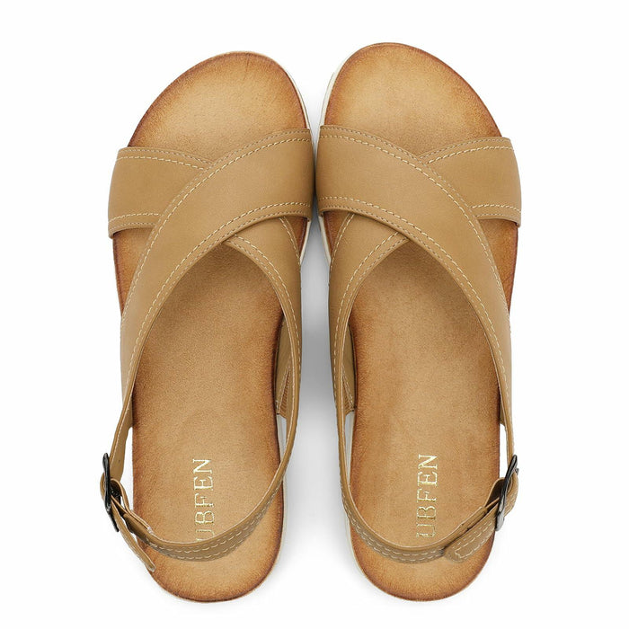 UBFEN Womens Flat Sandals Arch Support Adjustable Slingback Khaki Size 10 by Deal US