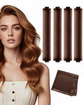 nunflue Heatless Hair Curlers Soft Overnight Set Brown 4Pcs with Silk Scarf by Deal US