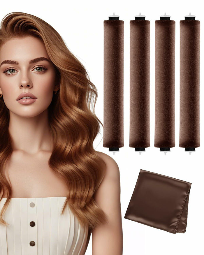 nunflue Heatless Hair Curlers Soft Overnight Set Brown 4Pcs with Silk Scarf by Deal US