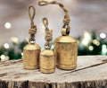 [Like New] NODYES Set of 3 Giant Rustic Harmony Bells 17in Gold Handmade Metal by Deal US