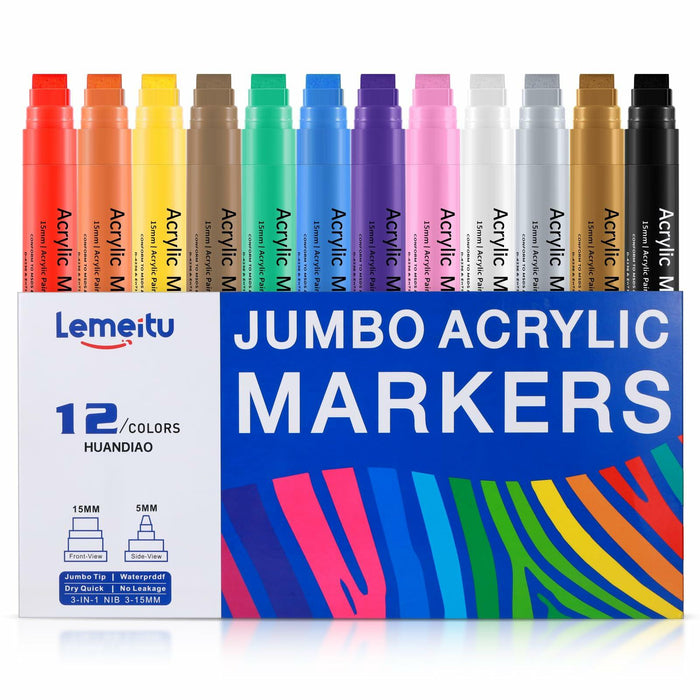 LEMEITU 12pcs Acrylic Paint Marker Set 15mm Broad Tip for Posters Signs Art by Deal US
