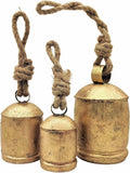 [Like New] NODYES Set of 3 Giant Rustic Harmony Bells 17in Gold Handmade Metal by Deal US