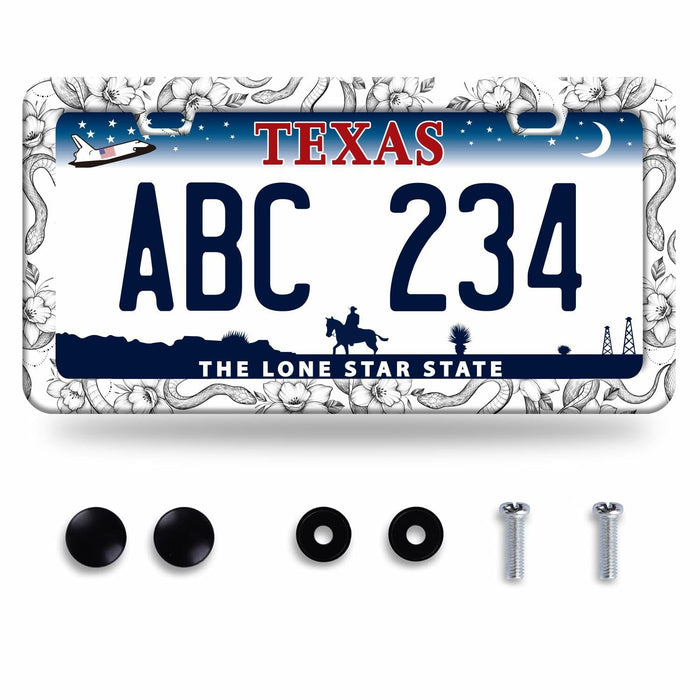 Snake Flowers Stainless Steel License Plate Frame 12.2x6 Inches US CA by Deal US