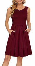AUSELILY Women's Sleeveless Pleated Loose Swing Dress Wine Red Size XL by Deal US