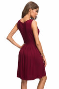 AUSELILY Women's Sleeveless Pleated Loose Swing Dress Wine Red Size XL by Deal US