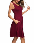 AUSELILY Women's Sleeveless Pleated Loose Swing Dress Wine Red Size XL by Deal US