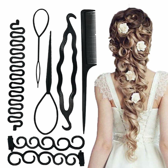 ZZJB Women's Hair Styling Set 7-Piece Black Resin French Braid Tools by Deal US