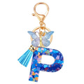 Besvatsy Blue Heart Alphabet Keychain Tassel Butterfly Pendant Medium by Deal US