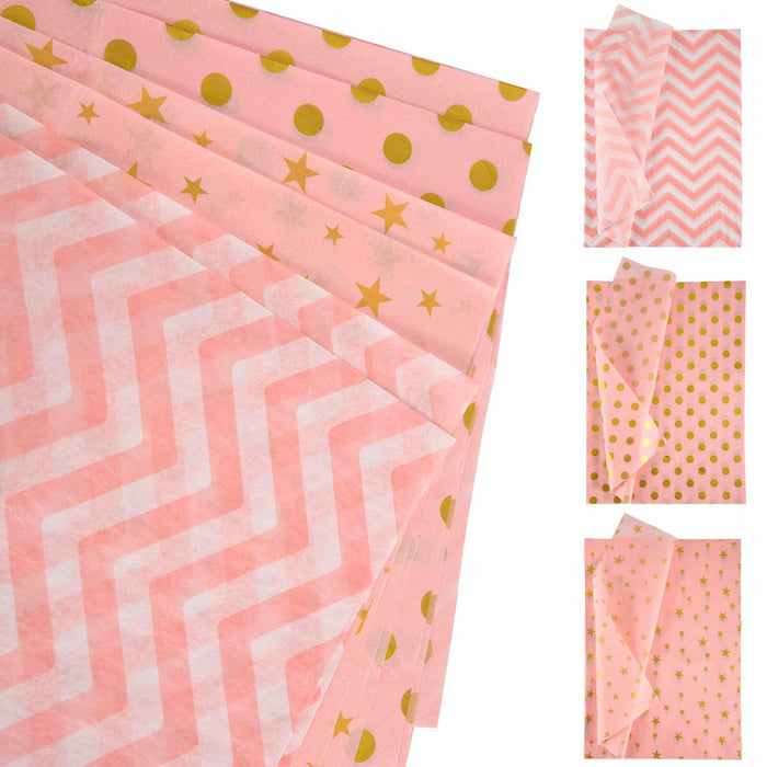 30 Sheets Light Pink Tissue Paper 19.6x13.7in Star Dot Wavy Gift Wrap by Deal US