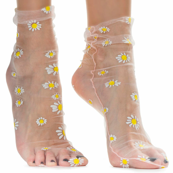AVIAN LEGS Daisy Sheer Floral Mesh Ankle Socks Pink 1 Pair Size 5-8 by Deal US