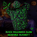 REXEO Halloween Flannel Hoodie Blanket with Pocket Black One Size by Deal US