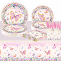 OU RUI 81Pcs Pink Butterfly Party Tableware Set Plates Napkins Tablecloth by Deal US