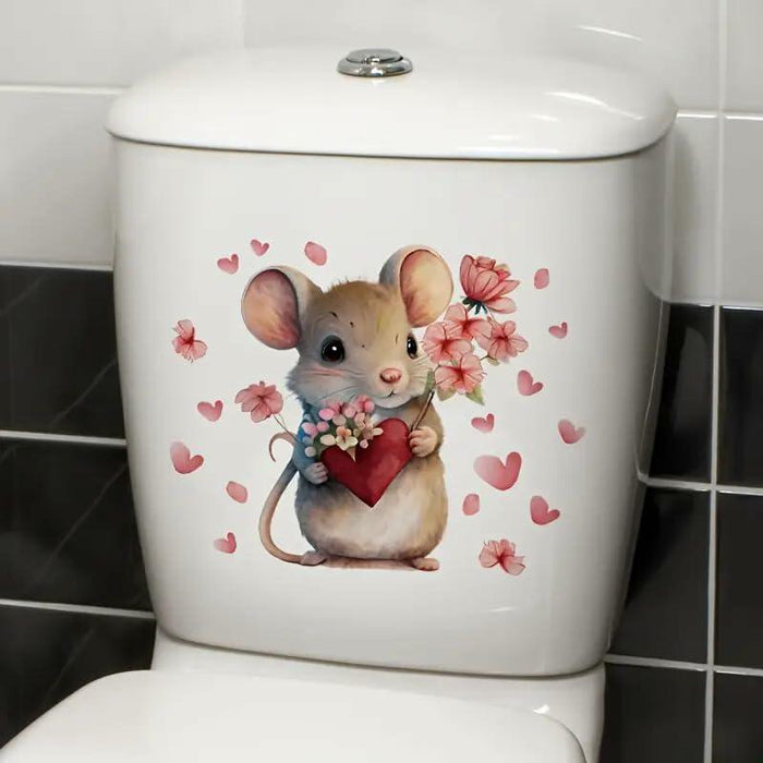 DIDOSOFT Mouse Love Petals Waterproof Toilet Cover Sticker Decals Color by Deal US