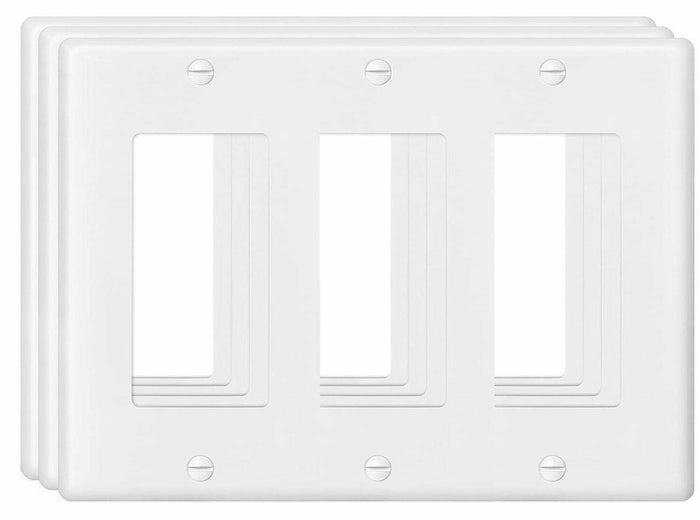 VJWEOU Decorative 3-Gang Light Switch Outlet Wall Plate Cover White 3 Pack by Deal US