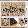 Dunzy Halloween Ghost Welcome Doormat Black Brownish Yellow 17x29 Rectangular by Deal US