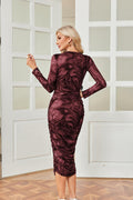 GRACE KARIN Wine Red Marble Ruched Printed Bodycon Midi Dress Size 12 by Deal US