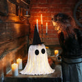 RoundFunny 12in Light Up Boho Ghost Halloween Decoration Witch Hat Black White by Deal US