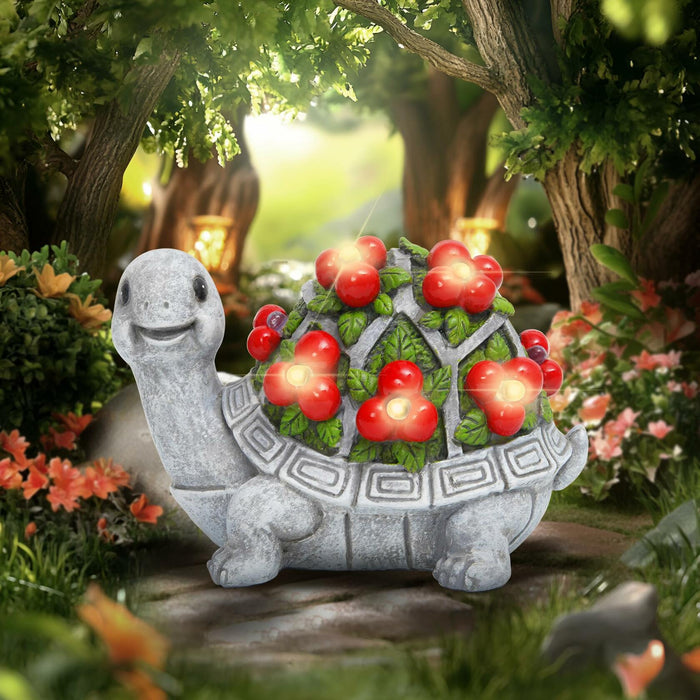 ENOU Solar Garden Turtle Statue Outdoor Patio Yard Decor Large Red Resin by Deal US