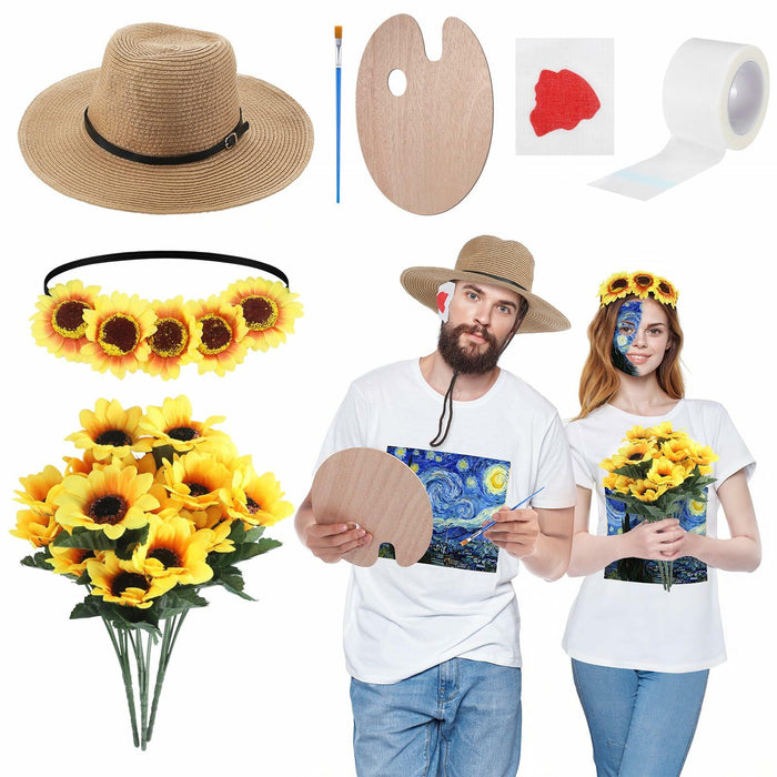 Maiteenly Halloween Couple Costume Set Painting Artist 8 Pcs Yellow Size Adult by Deal US