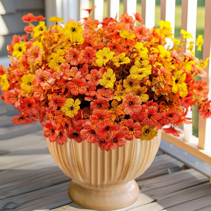 Guagb 12 Bundles Artificial Fall Flowers Faux Mums Silk Orange Yellow by Deal US