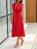 Wenrine Womens Summer Smocked Midi Dress V Neck Cap Sleeve Red Size M by Deal US
