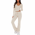 ECHOINE Women's Lounge Set LongSleeve Crop Top Straight Leg Pants Apricot Size L by Deal US