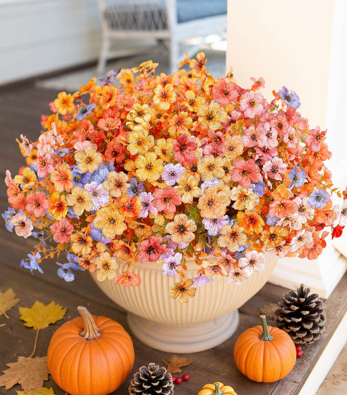 HyeFlora Artificial Fall Flowers Faux Mums with Eucalyptus 12 Bundles Multicolor by Deal US
