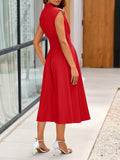 Wenrine Womens Summer Smocked Midi Dress V Neck Cap Sleeve Red Size M by Deal US