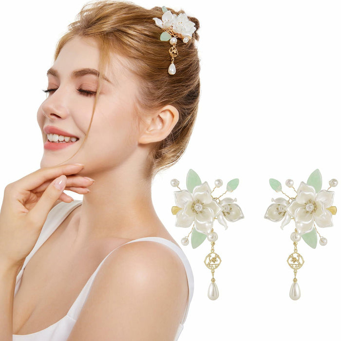 SHIYANG Handmade Camellia Floral Hair Clips White 1 Pair Copper SYFJ03 by Deal US