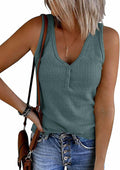 Meow Meow Lace Women's Ribbed V Neck Henley Tank Top Blue Grey Size L by Deal US