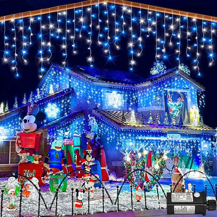 Nielfoi 66ft Icicle Lights 640 LED Blue White Outdoor Indoor Twinkle Curtain by Deal US