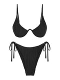 ZAFUL Womens High Cut Thong Bikini Set Swimsuit Sexy Black Size S by Deal US