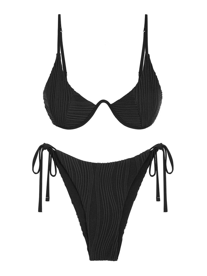 ZAFUL Womens High Cut Thong Bikini Set Swimsuit Sexy Black Size S by Deal US