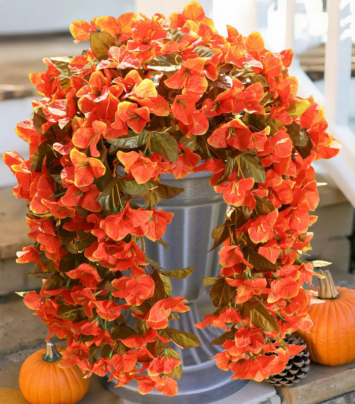 HyeFlora Bougainvillea Artificial Hanging Flowers 2pcs Orange UV Resistant by Deal US