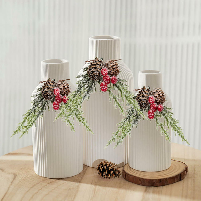 Brighomrom Christmas Ceramic Vases Set of 3 White Ribbed Pineflower Rings by Deal US
