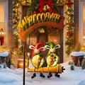 HONGLAND Solar Christmas Gnomes Outdoor Decor Orange Rabbit Welcome Sign by Deal US