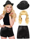 PJPSAA Halloween Singer Costume 3pc Wig Hat Shorts Blonde XL by Deal US