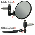 SPNUVR Universal 3.08" Round Folding Bar End Motorcycle Mirrors Black by Deal US