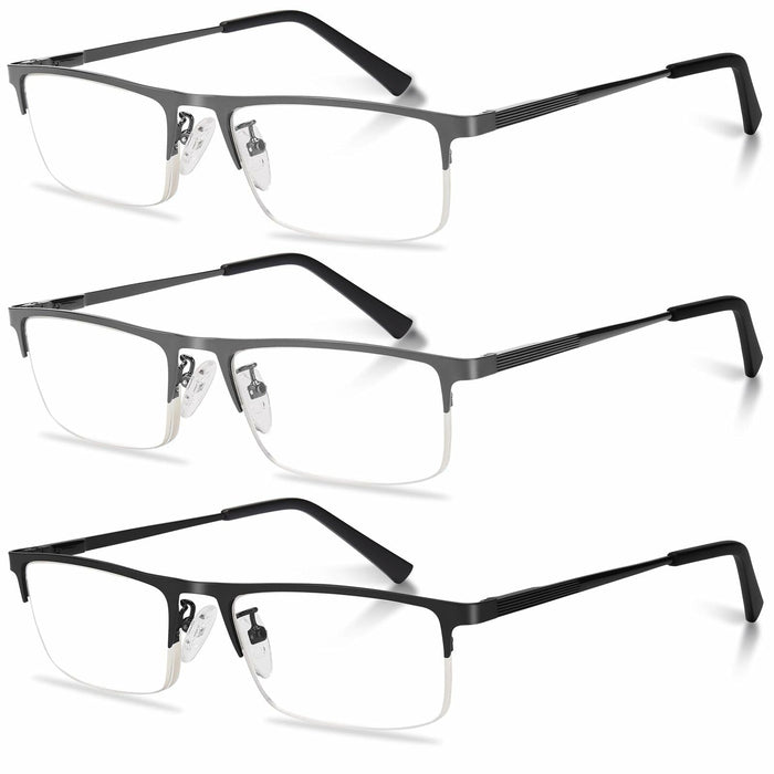 Anourney 3-Pack Men’s Reading Glasses Half Frame Blue Light +3.0 Gray/Black by Deal US