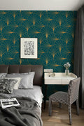 Safiyya Peel & Stick Wallpaper 393x17.3in Gold White Geometric Stripe Vinyl by Deal US