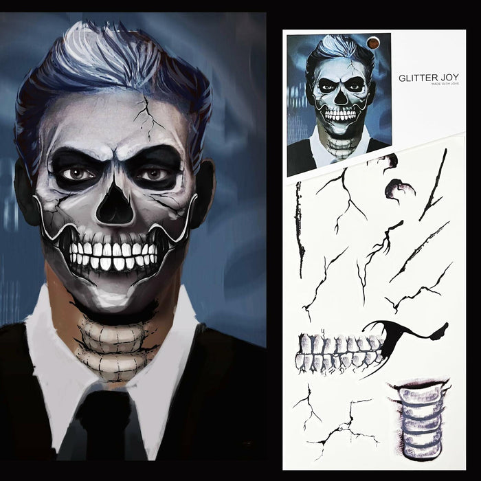 LEOARS Fake Zombie Face Tattoos Dia De Los Muertos Halloween Temporary Black by Deal US