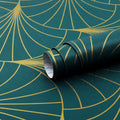 Safiyya Peel & Stick Wallpaper 393x17.3in Gold White Geometric Stripe Vinyl by Deal US