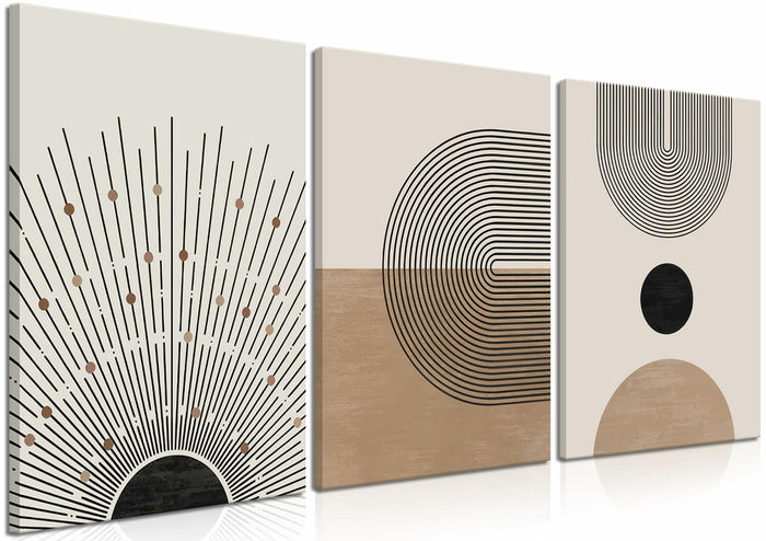 MANPPOP Mid Century Modern Canvas Wall Art Set 3 Black Beige 12x16 Inch by Deal US
