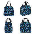 COWDIY Insulated Lunch Bag Black Blue Butterfly Print Waterproof Tote 5.3L by Deal US