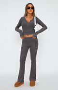 [Like New] FAIRY SEASON Women’s 2pc Lounge Set V-Neck Top Flare Pants Deep Gray S by Deal US